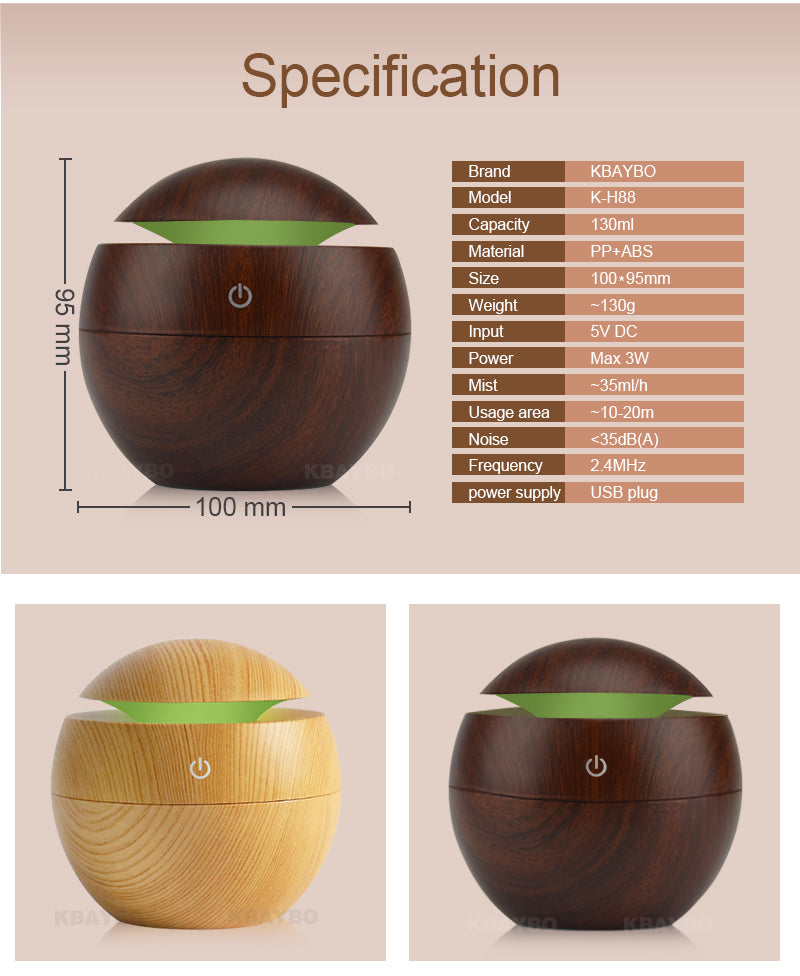 Far-A-We ultrasone aroma-diffuser van 130 ml in ondiepe houten uitvoering