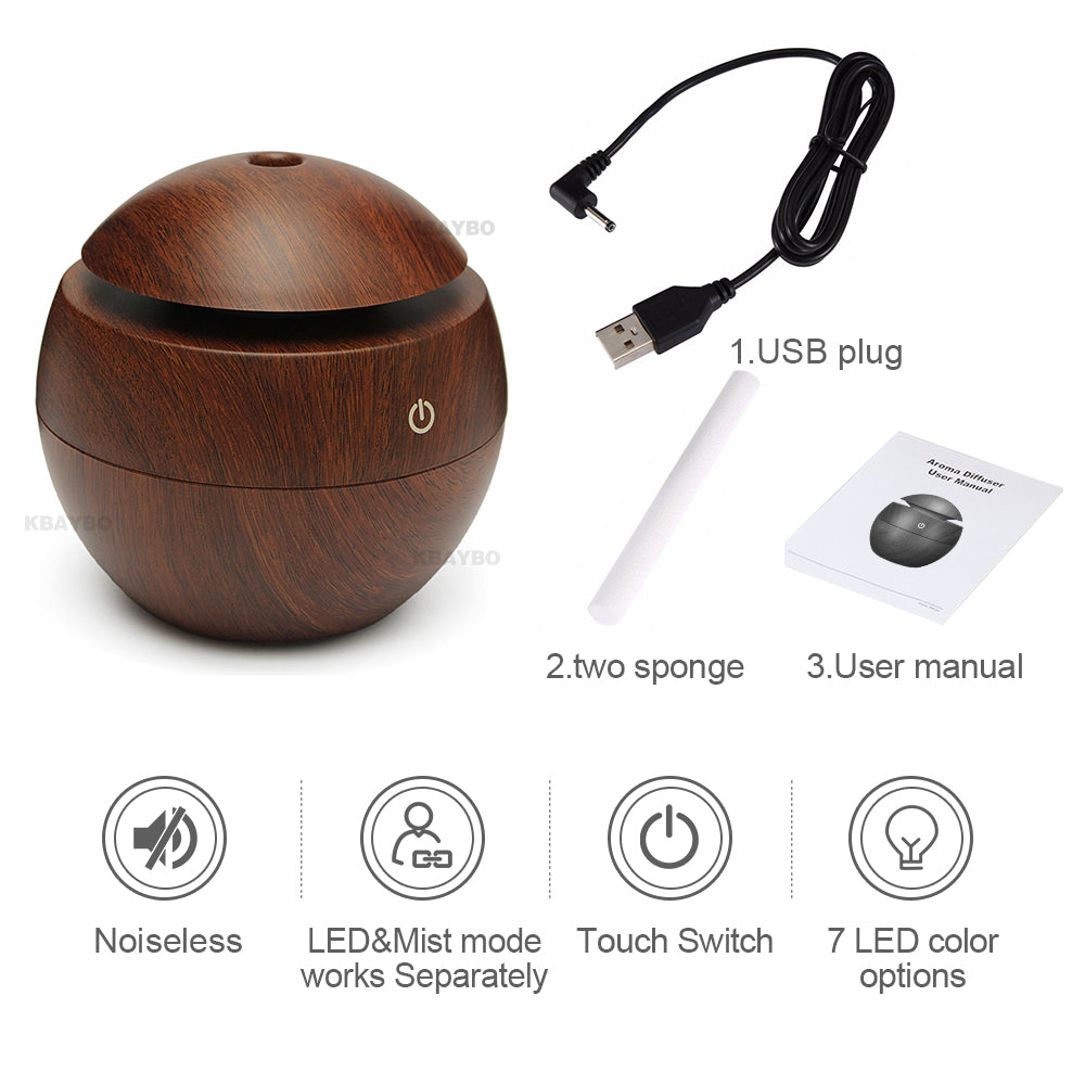 Far-A-We ultrasone aroma-diffuser van 130 ml in ondiep houtdesign
