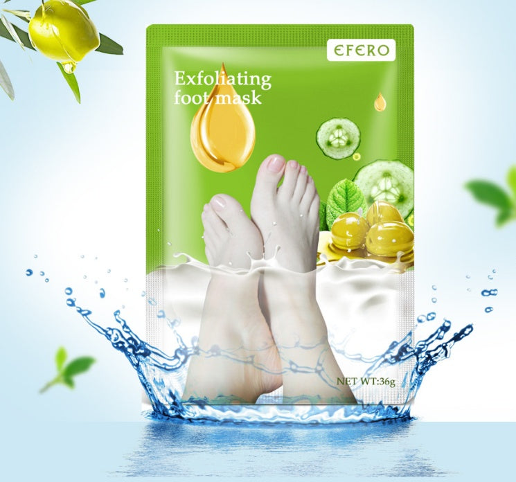 Far-A-We exfoliërend voetmasker voor verzorgde voeten, zichtbaar in groene verpakking